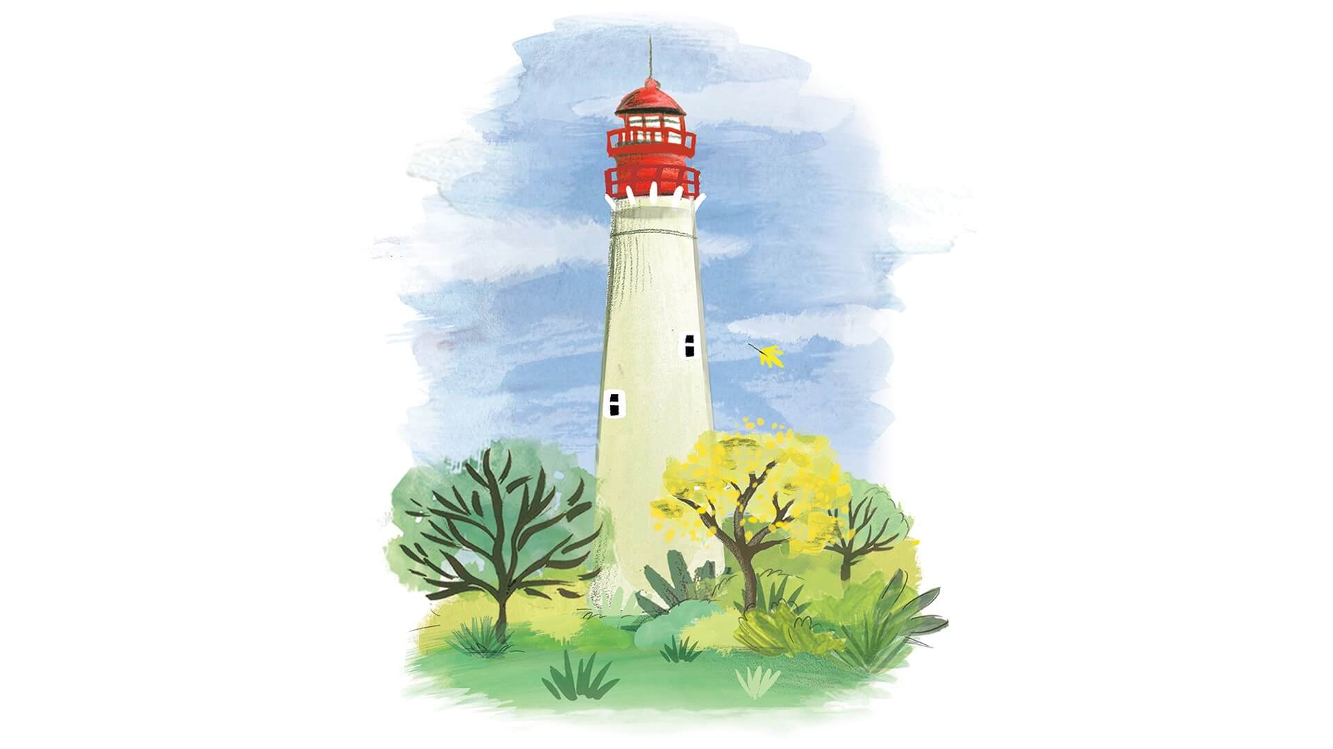 watercolor of the cape may lighthouse