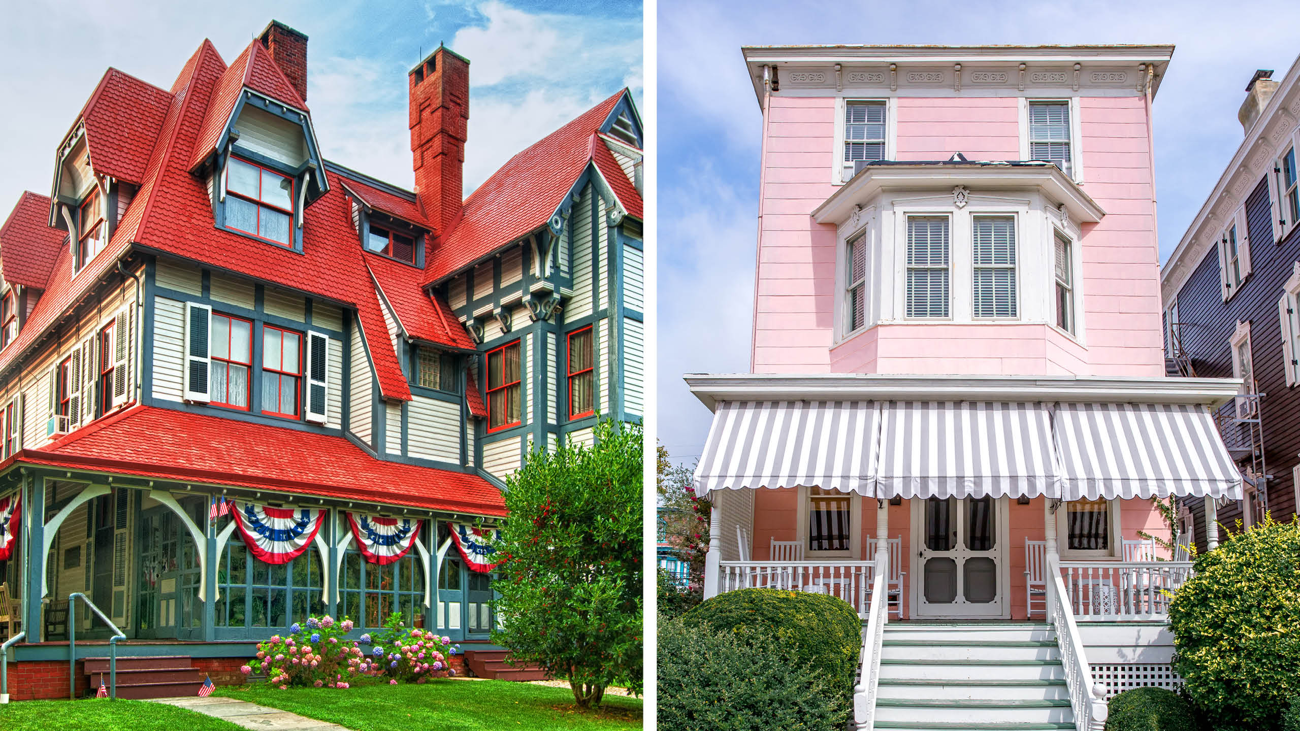 Two Victorian style cape may buildings  